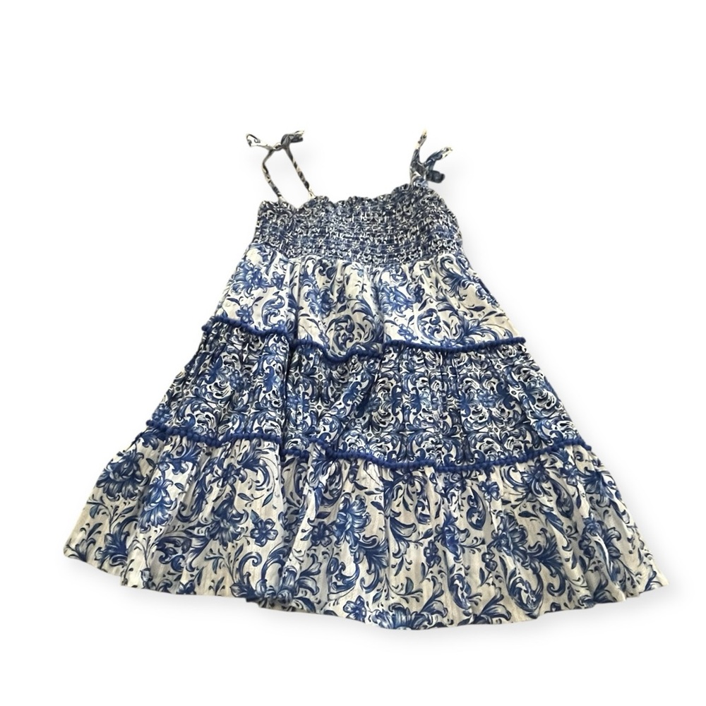Haute Hippie Girls Size 7 Blue & White Smocked Tiered Dress